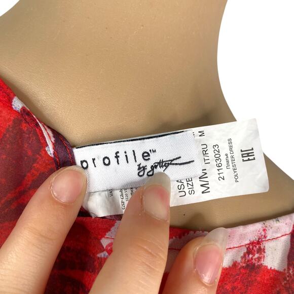 Profile by Gottex Escape In Bali Red Floral Sheer Caftan Cover Up SZ M - Picture 11 of 12